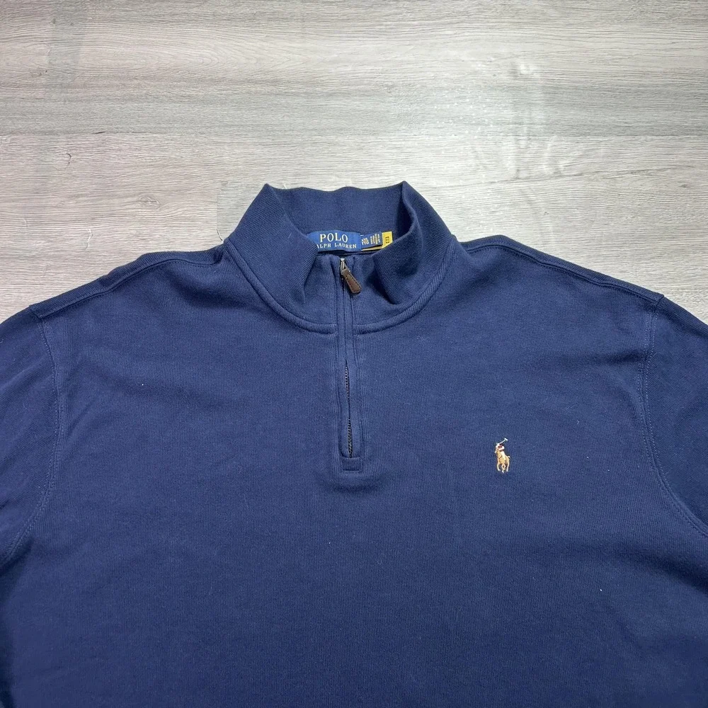 Polo Ralph Lauren Pullover Mens 2XL Navy Estate Rib Quarter Zip Cotton Pony Logo